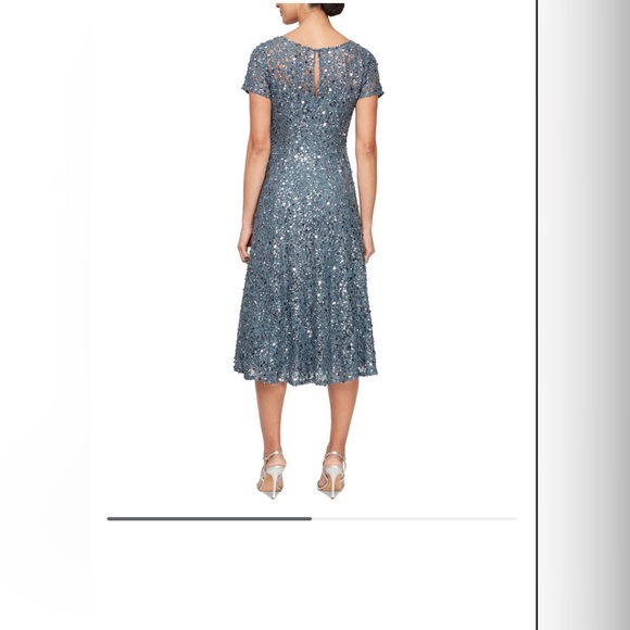 Blue Sequin Embellished Midi Dress with Flutter Sleeves - Picture 2 of 6